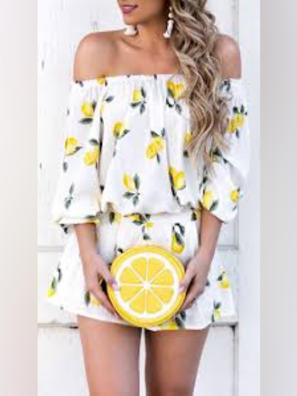 Forever 21 White Off-Shoulder Lemon Print Blouse - Picture 2 of 8
